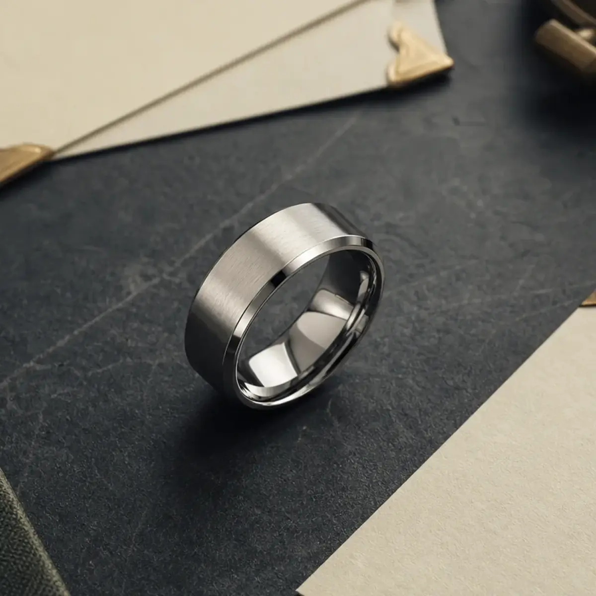 Custom name-focused memorial ring with a clear engraving study and a simple silver ring