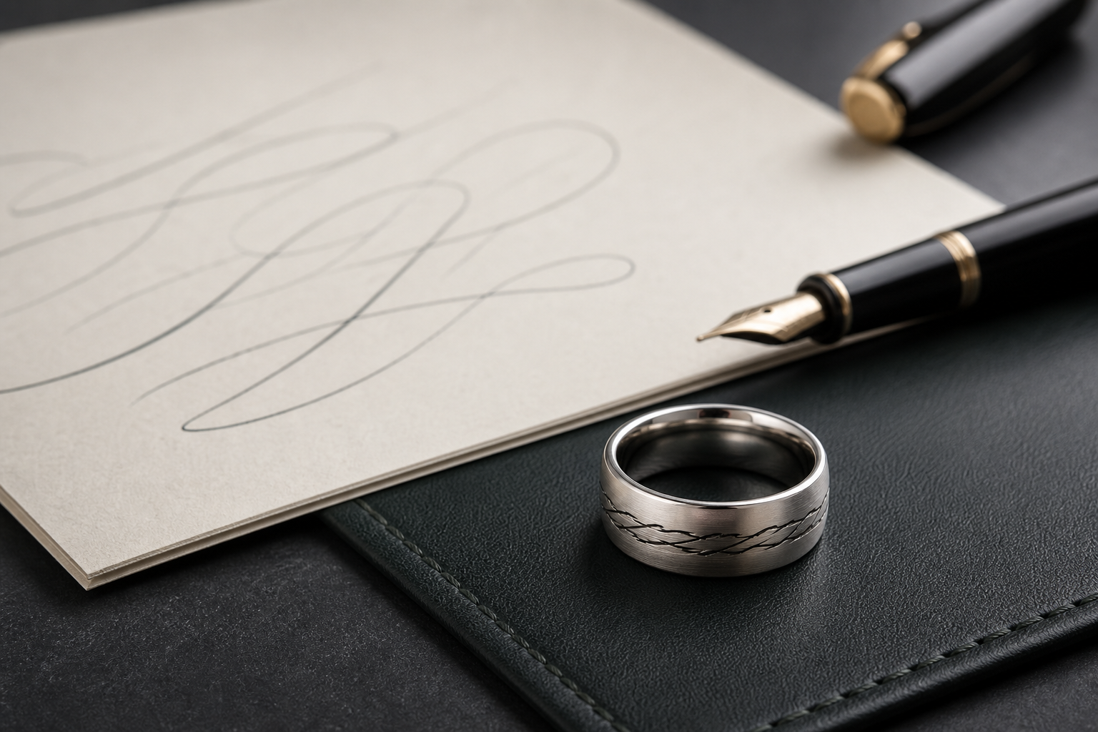 Handwriting memorial ring inspiration with a fingerprint support detail