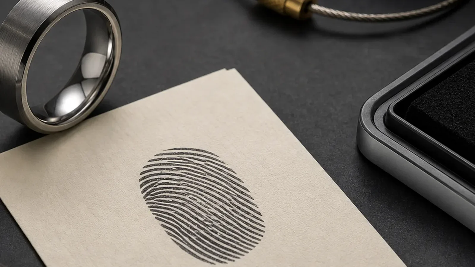 Memorial fingerprint ring shown with placement options for outside and inside engraving