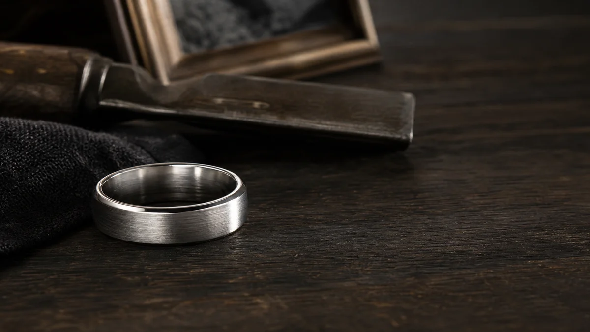 Memorial ring for an uncle with a masculine silver band and one focused personal detail