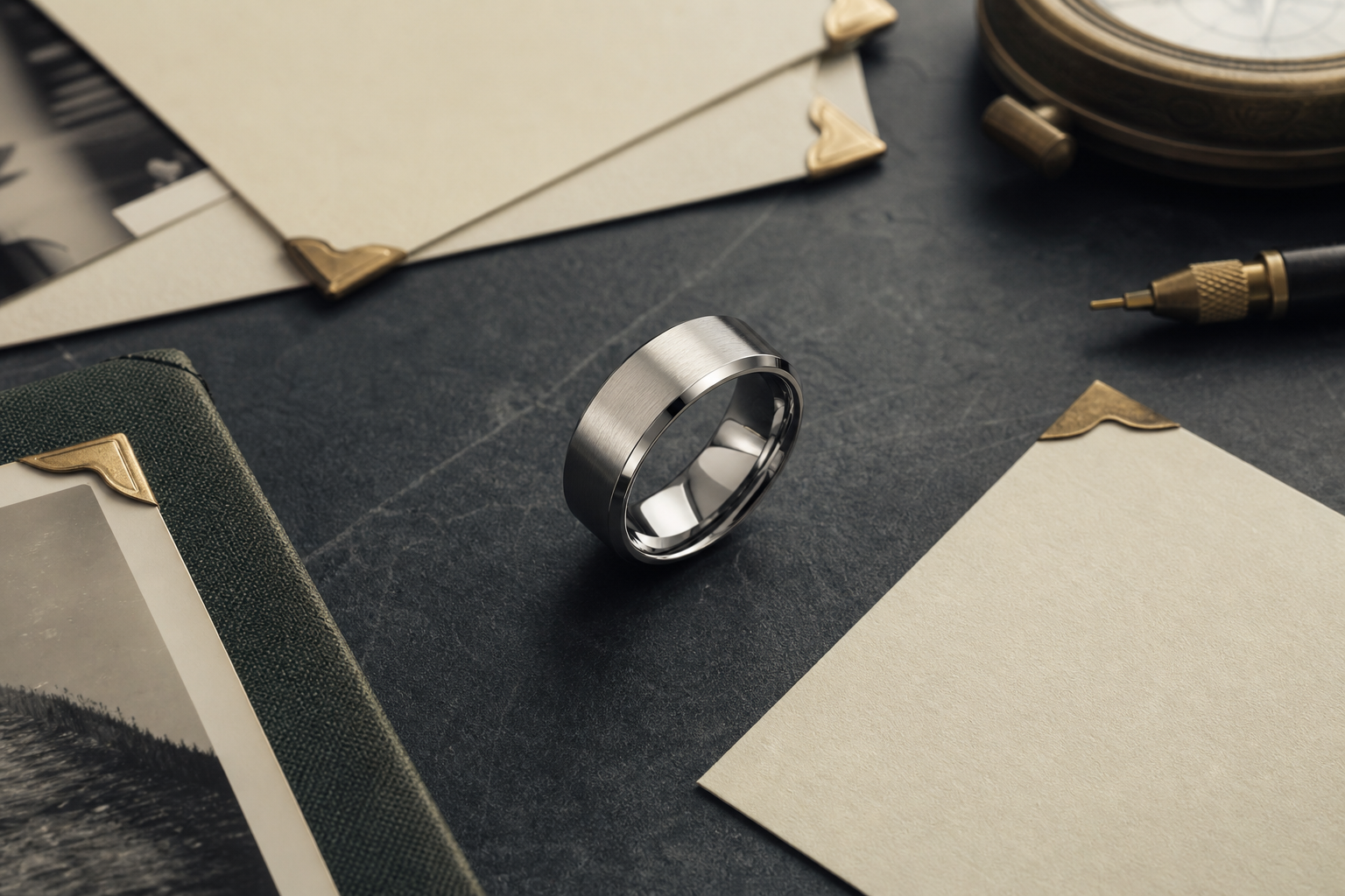 Premium personalized memorial rings image with a silver ring and custom source materials